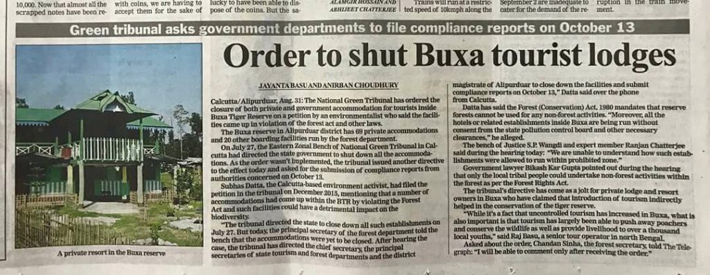 Order of closure of Tourist Lodges in Buxa tiger Reserve