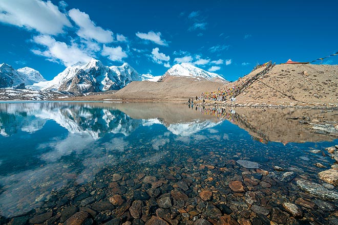 Visit the mystical Gurudongmar Lake by hiring a rental car in Sikkim