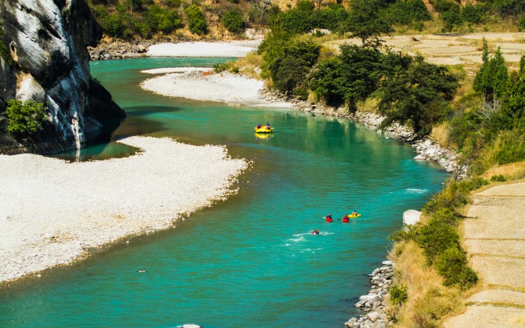 Rafting int he emerald blue river of Bhutan